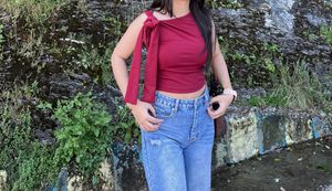 y2k cherry red off shoulder top