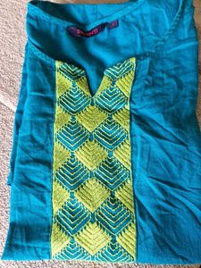 Sea Green Knee Length Top with Geometric Embroider