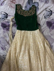 Ethnic Gown - Green And Gold