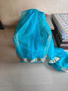 Aqua Blue with zari border saree