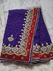 Diya bati stone work saree