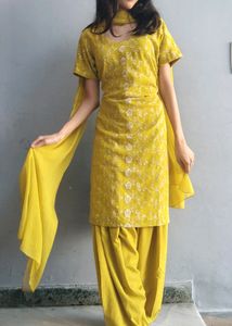 Yellow Embroidered Punjabi Suit