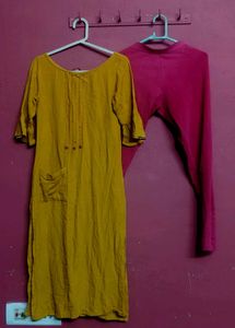 Mustard Kurti with Pink Leggings