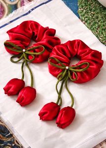 Red Tulip Scrunchies - Set of 2