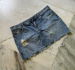 Distressed Denim Mini Skirt
