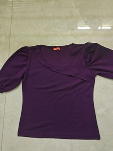 Casual Puff Sleeves Self Design Top