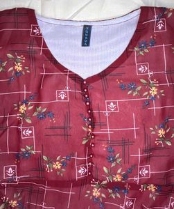 Floral Printed Red Top with Button Detailing