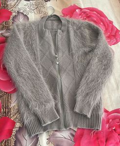Gray Fuzzy Zip-Up Cardigan