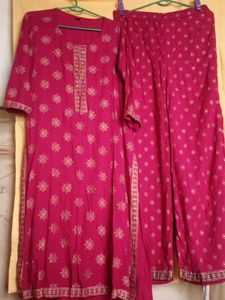 Pink & Gold Print Kurti Pant Set