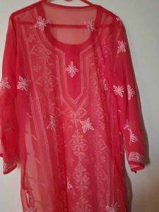 Lilac Embroidered Kurti, Both Side Added