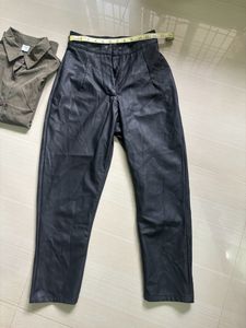 Olive Green Cold Shoulder Shirt And Leather Pant
