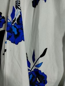 White And Blue Floral Printed Dress (Women)
