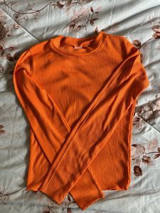 Orange Ribbed Long Sleeve Top