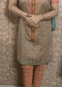 Embroidered Khadi Cotton Kurta Pajami Set