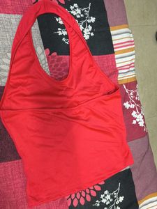 shein Red Halter Top with Flower Detail