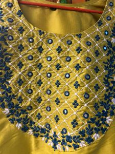 Mustard Embroidered Kurti with Dupatta