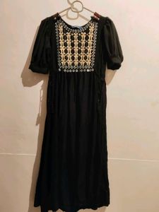 Black Embroidered Midi Dress