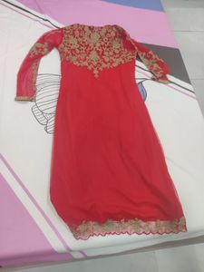 Red &amp; Gold Embroidered Kurta Plazzo Dupatta Set