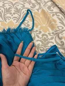 Teal Ruched Dress With Adjustable Straps And Zip