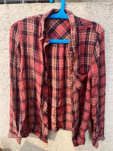 Red Plaid Button-Down Shirt