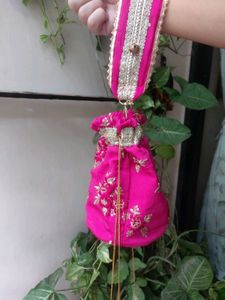Pink Embroidered potli bag