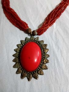 Red Beaded Statement Necklace