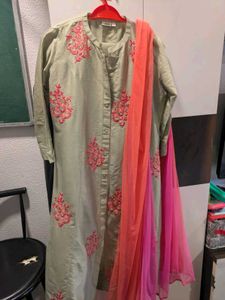 Embroidered Kurti with Dupatta And Pant