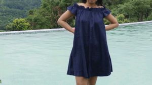 Off Shoulder Navy Dress