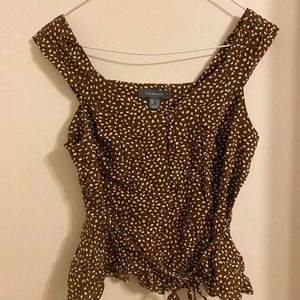 Brown &amp; White Print Peplum Top