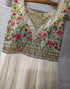 White Embroidery Anarkali With Jhumkas