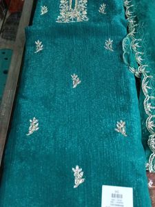 Teal Embroidered Dress Material