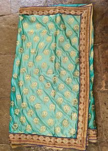 Elegant Turquoise &amp; Gold Indian Saree with Blouse