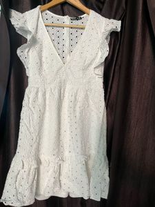 Shein White Eyelet Ruffle Sleeve Dress