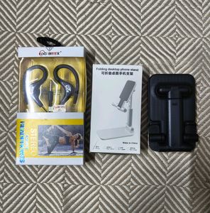 Foldable Desktop Stand And Sports Headphone Combo