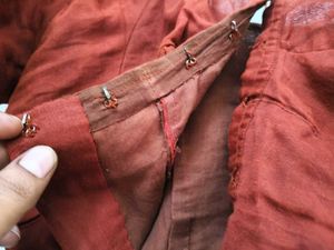 Brick Red Cotton Blend Saree With Blouse