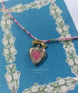 Hand painted Beaded Heart Locket Necklace