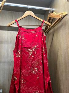 Red Crane Print Dress