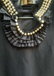 Black Ruffle Pearl Embellished Top
