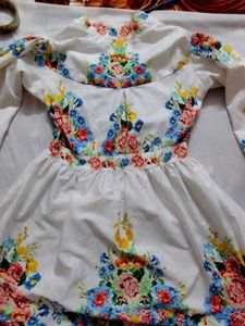 Floral Printed White Dress For Women