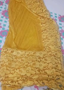 Golden Brocade kurta and net plazo with dupatta