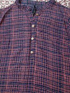Blue & Pink Plaid Button-Up Tunic