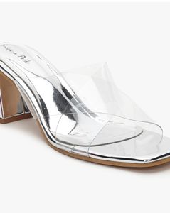 Silver Transparent Block Heeled Sandal