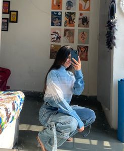 Blue Highneck Combo With Red Sweater