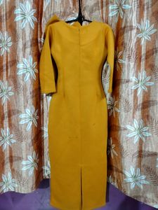 Bodycon Mustard Midi Partywear Dress Western