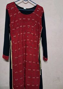 Kurti Red Mirror Work