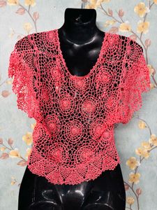 Crochet Beaded Shrug - Coral