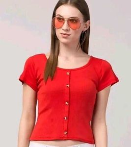 Red Ribbed Crop Top