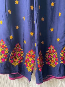 Elegant Embroidered Navy Blue Plaza