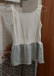 White with Striped Peplum Hem