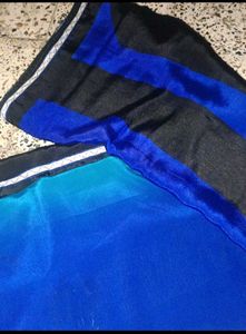 Blue & Black Saree with blouse 34 inch wit